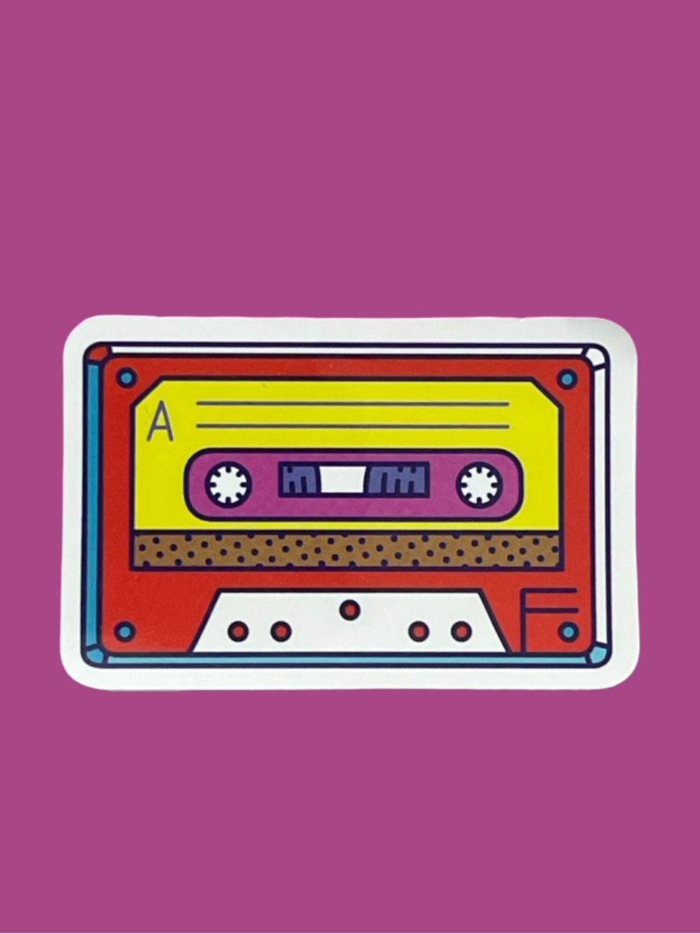 Retro Cassette Sticker Yellow, Red & Pink